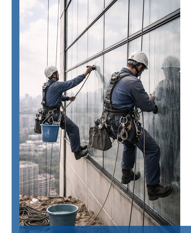 Профессиональная мойка фасадных окон альпинистами в Дзержинском