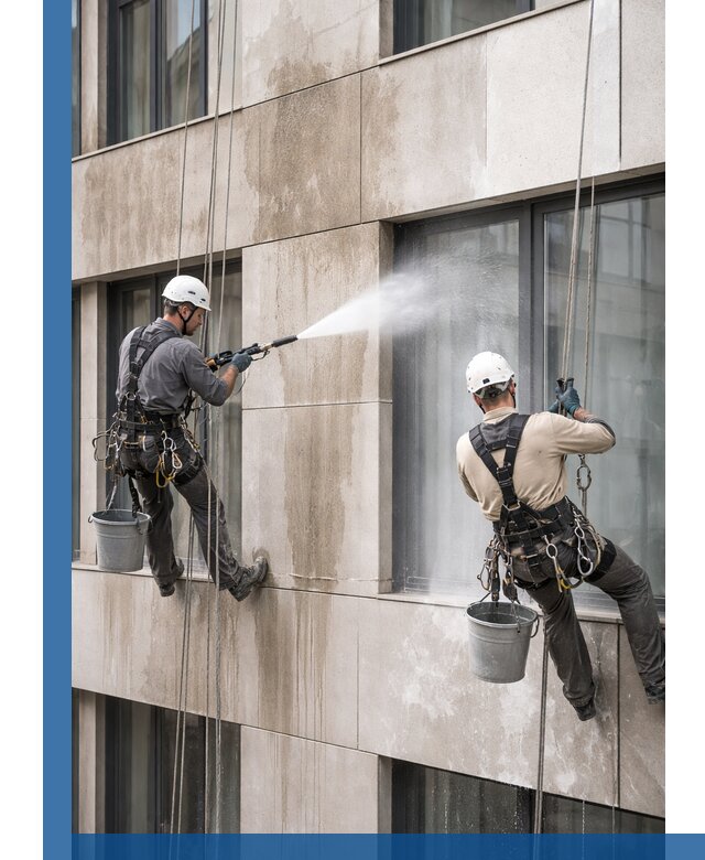 Послестроительная мойка фасада промышленным альпинизмом в Дзержинском