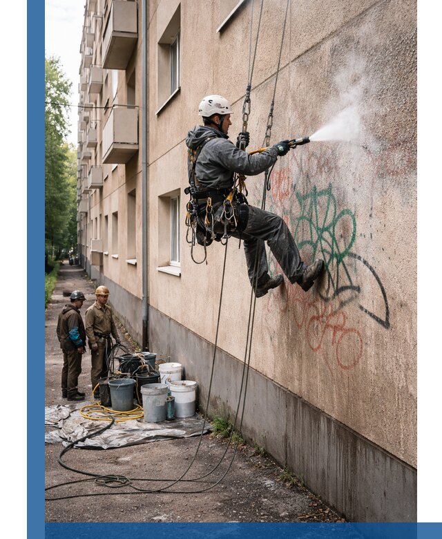 Удаление граффити с фасада в Дзержинском без следов и повреждений