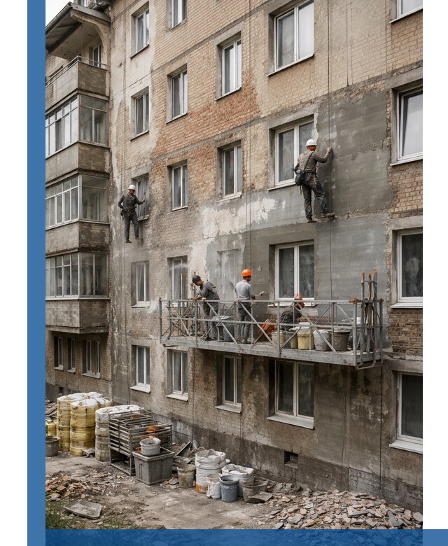 Капитальный ремонт фасада в Дзержинском с восстановлением и гидроизоляцией