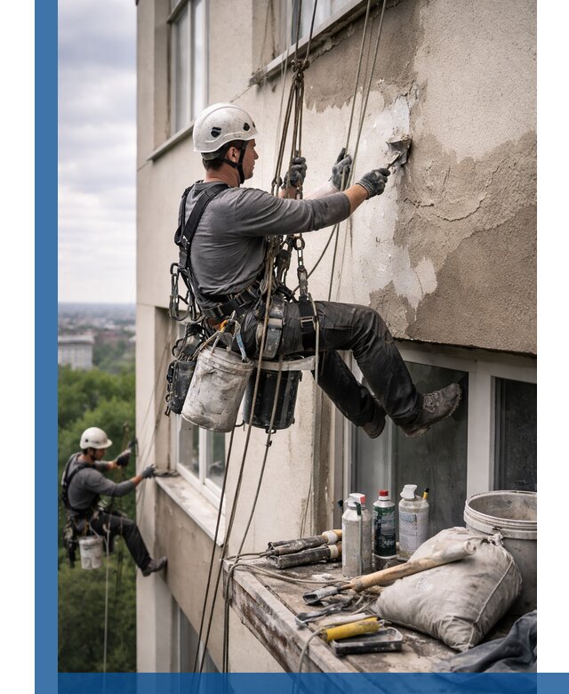 Косметический ремонт фасада зданий в Дзержинском промышленными альпинистами