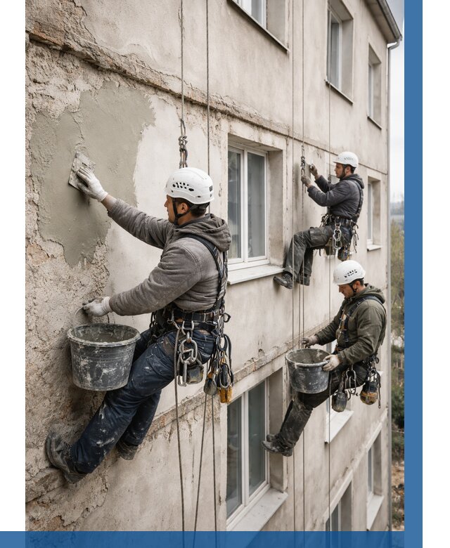 Ремонт штукатурного фасада в Дзержинском от 768 р. под ключ | ВЫСОТНИК-Дзж