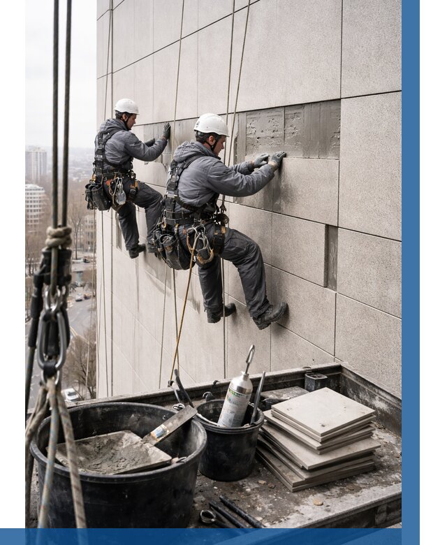 Ремонт фасада из керамогранита в Дзержинском от 2559 р. | ВЫСОТНИК-Дзж