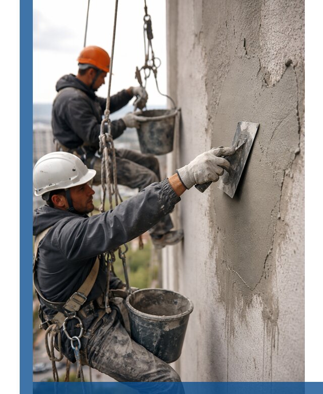 Штукатурка фасада на высоте в Дзержинском профессиональные работы