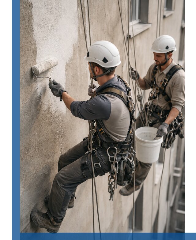 Грунтовка фасада на высоте в Дзержинском промышленными альпинистами