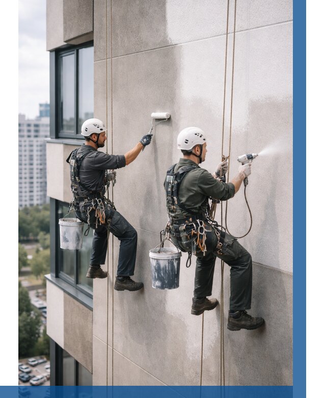 Покраска фасада альпинистами в Дзержинском от 307 р. | ВЫСОТНИК-Дзж