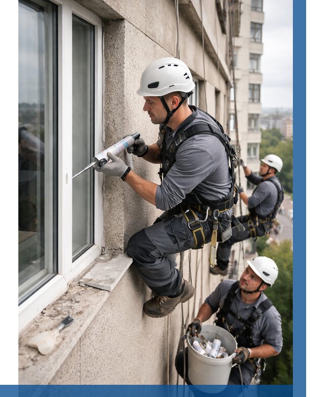 Герметизация оконных швов снаружи в Дзержинском от 1535 р. | ВЫСОТНИК-Дзж