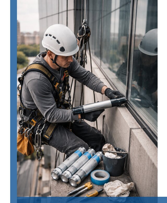 Герметизация стыков витража в Дзержинском для герметичных фасадов