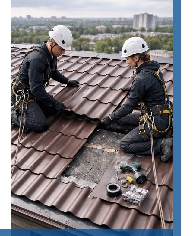 Ремонт металлочерепицы на крыше в Дзержинском от 921 р. | ВЫСОТНИК-Дзж