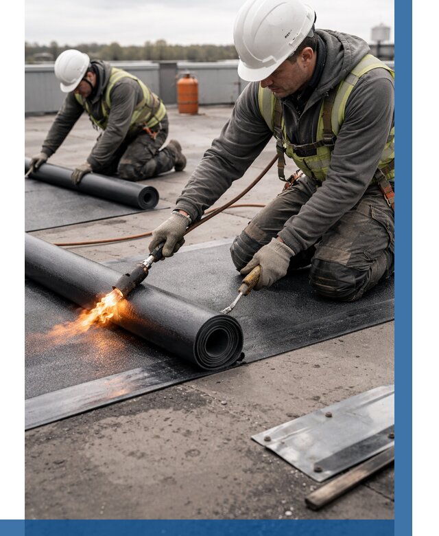 Монтаж наплавляемой кровли в Дзержинском от 870 р. — ВЫСОТНИК-Дзж