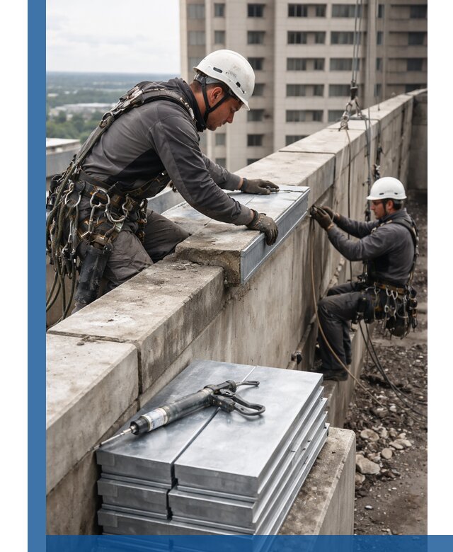 Замена парапетных крышек и установка новых в Дзержинском