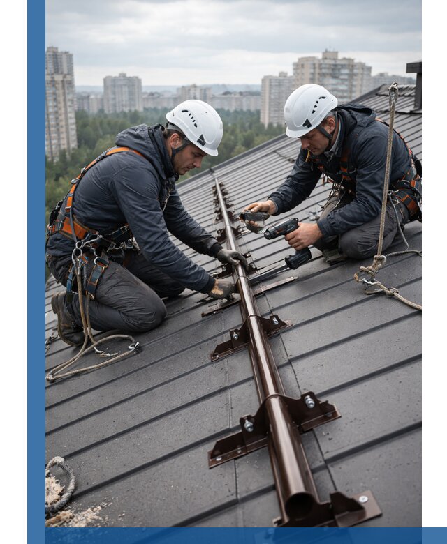 Монтаж снегозадержателей на кровле зданий в Дзержинском под ключ