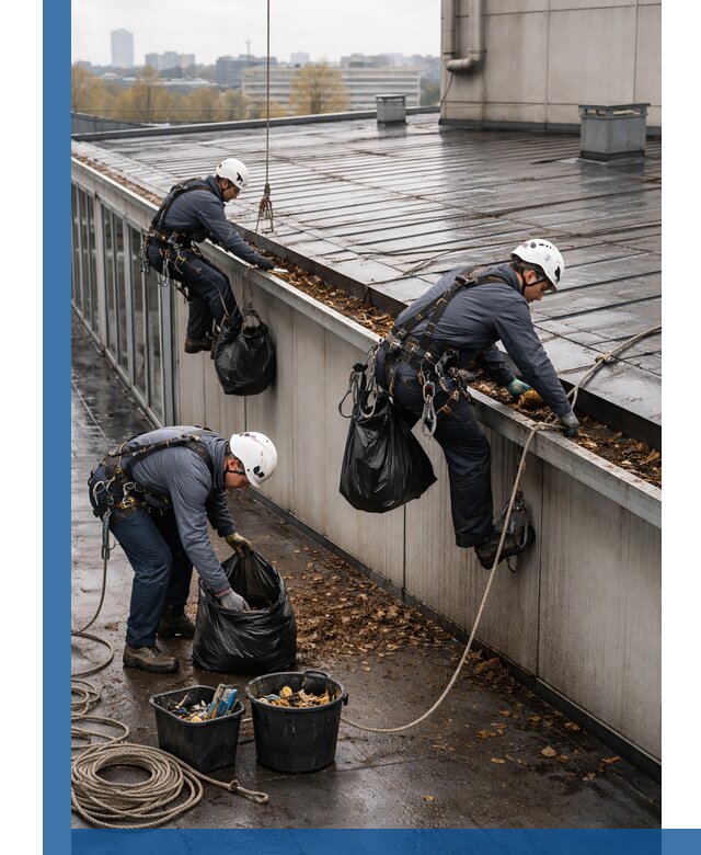 Очистка кровли по периметру в Дзержинском силами промышленных альпинистов