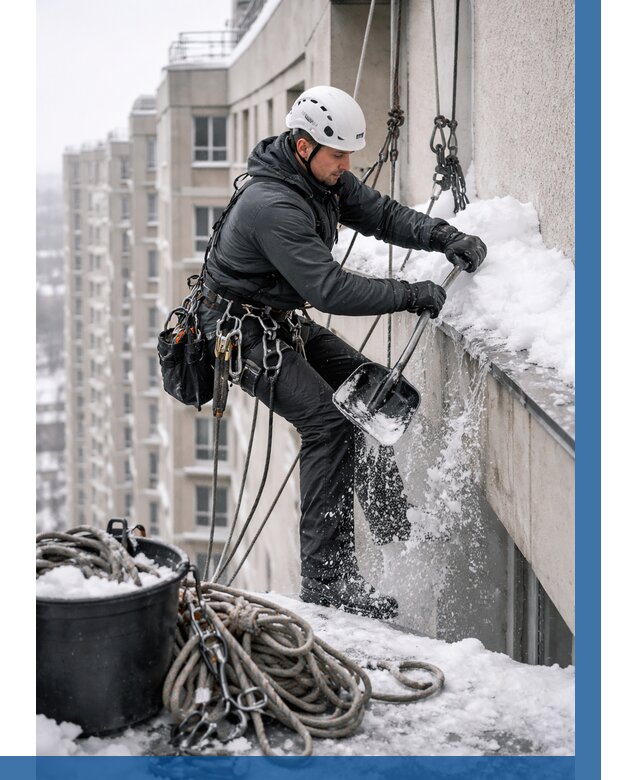 Очистка карнизов от снега в Дзержинском от 307 р. | ВЫСОТНИК-Дзж