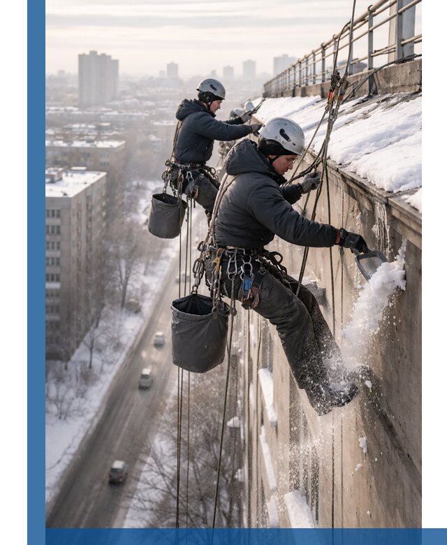 Очистка карнизов от снега в Дзержинском профессионально и безопасно