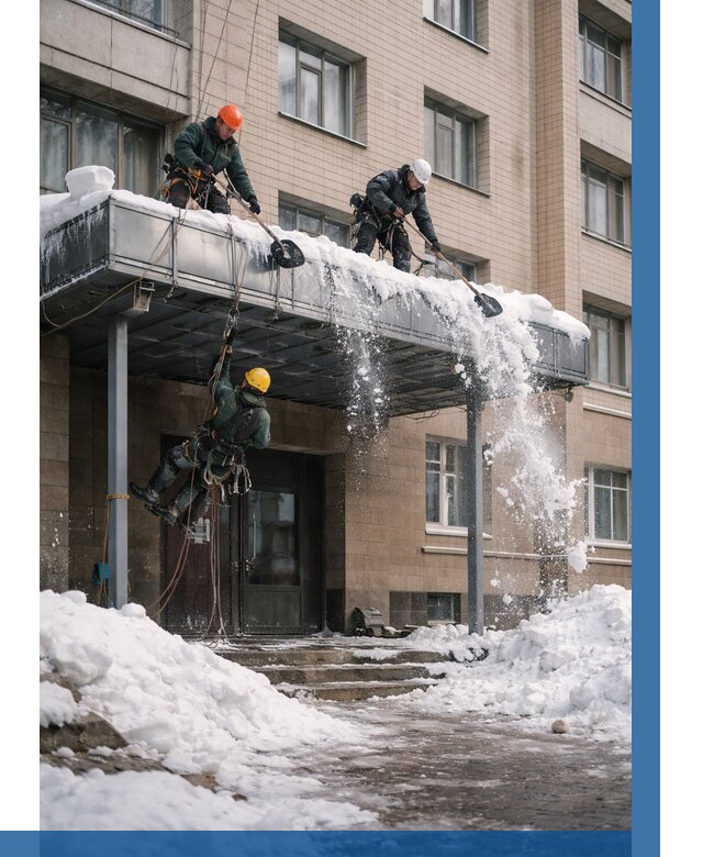 Очистка козырьков от снега в Дзержинском от 3582 р. | ВЫСОТНИК-Дзж