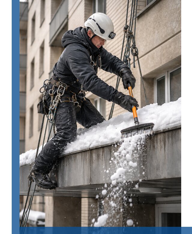 Очистка козырьков от снега в Дзержинском круглогодично безопасно