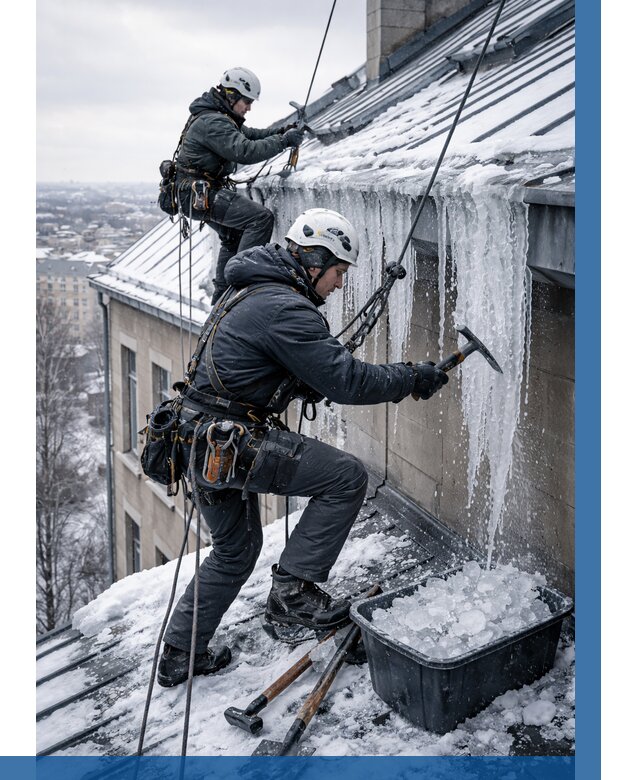 Удаление наледи с кровли в Дзержинском от 5629 р. | ВЫСОТНИК-Дзж