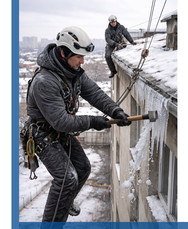 Сбивание и удаление сосулек с крыши в Дзержинском безопасно