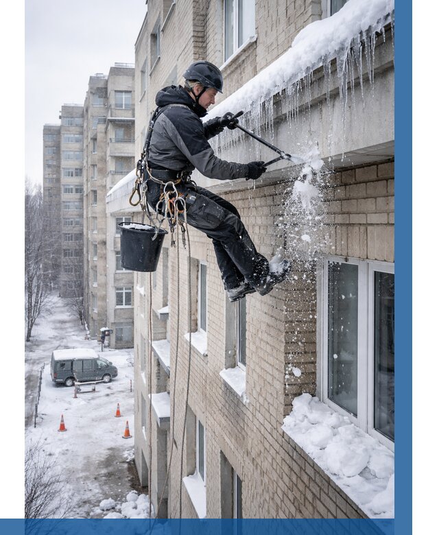 Удаление наледи с карнизов в Дзержинском от 358 р. | ВЫСОТНИК-Дзж