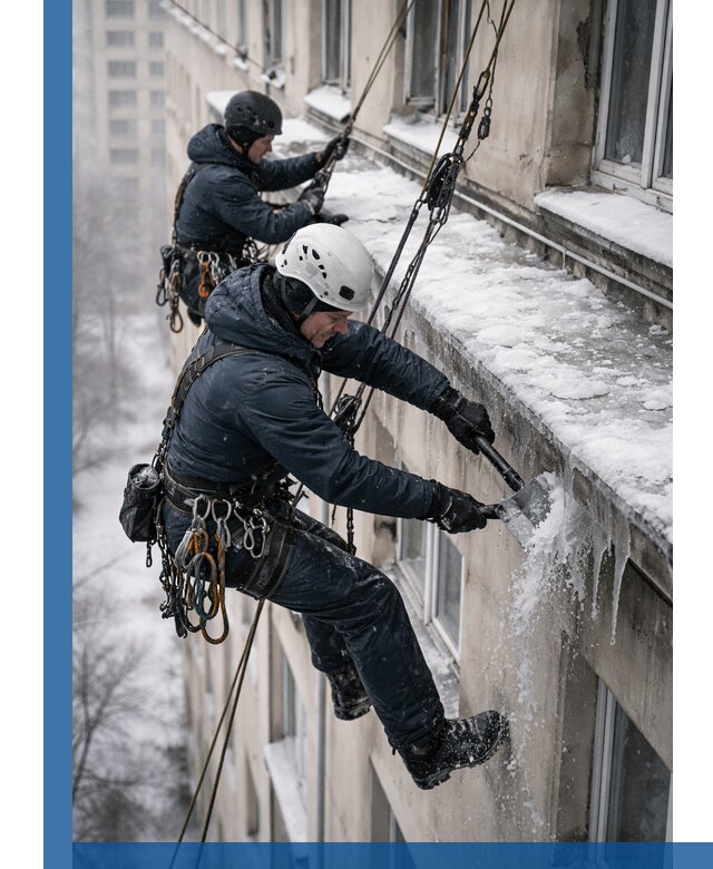 Удаление наледи и сосулек с карнизов в Дзержинском профессионально