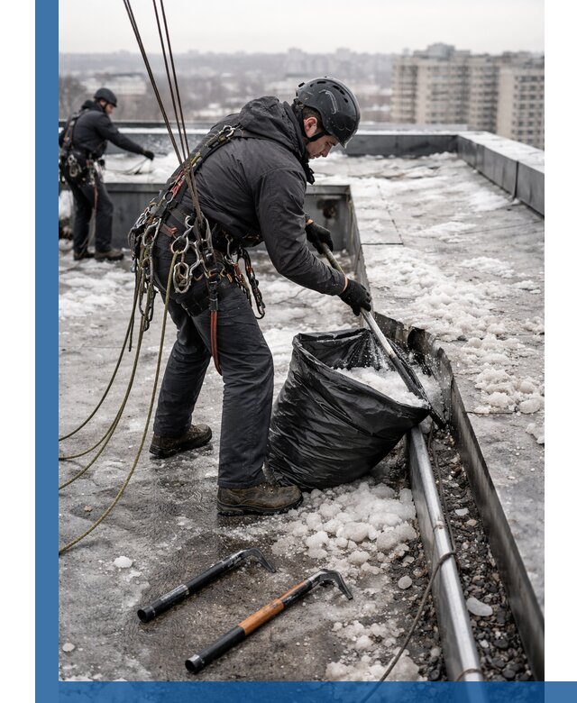 Аварийная очистка кровли в Дзержинском от промальпинистов