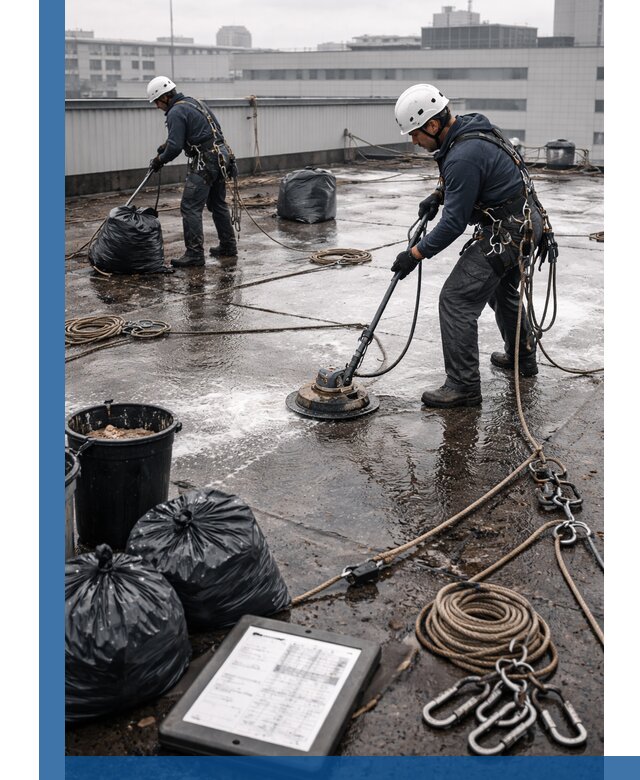 Плановая очистка кровли по графику в Дзержинском для безопасности