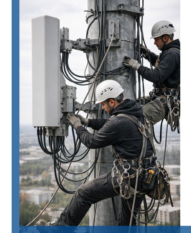 Монтаж оборудования связи на мачте в Дзержинском с пусконаладкой