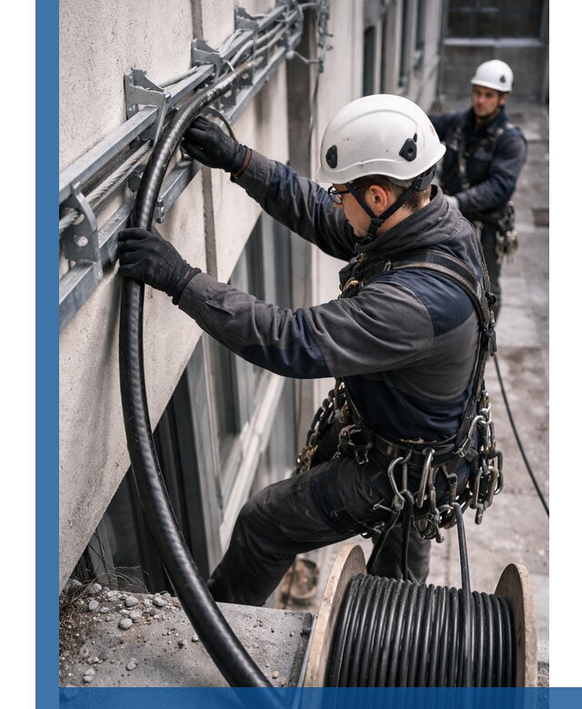 Протяжка кабеля питания на высоте в Дзержинском с гарантией безопасности и качества