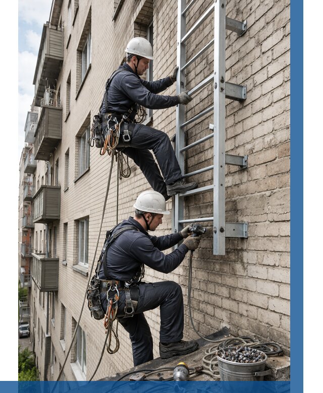 Монтаж пожарной лестницы в Дзержинском от 25585 р заказать у ВЫСОТНИК-Дзж