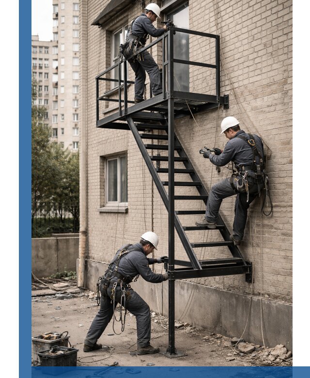 Монтаж пожарной лестницы в Дзержинском, установка и крепление