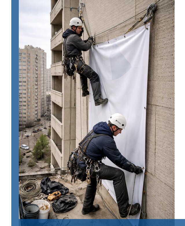 Профессиональный монтаж баннеров на фасаде в Дзержинском