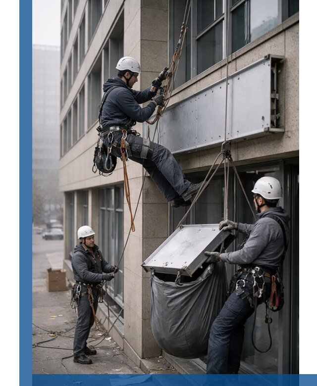 Демонтаж рекламной вывески с высотными работами в Дзержинском