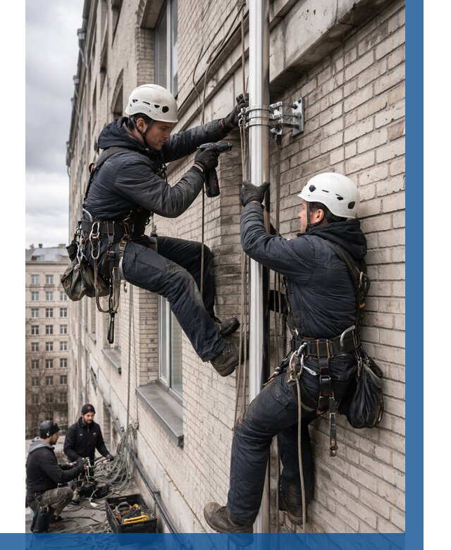 Монтаж флагштока на здании в Дзержинском от 6652 р. | ВЫСОТНИК-Дзж