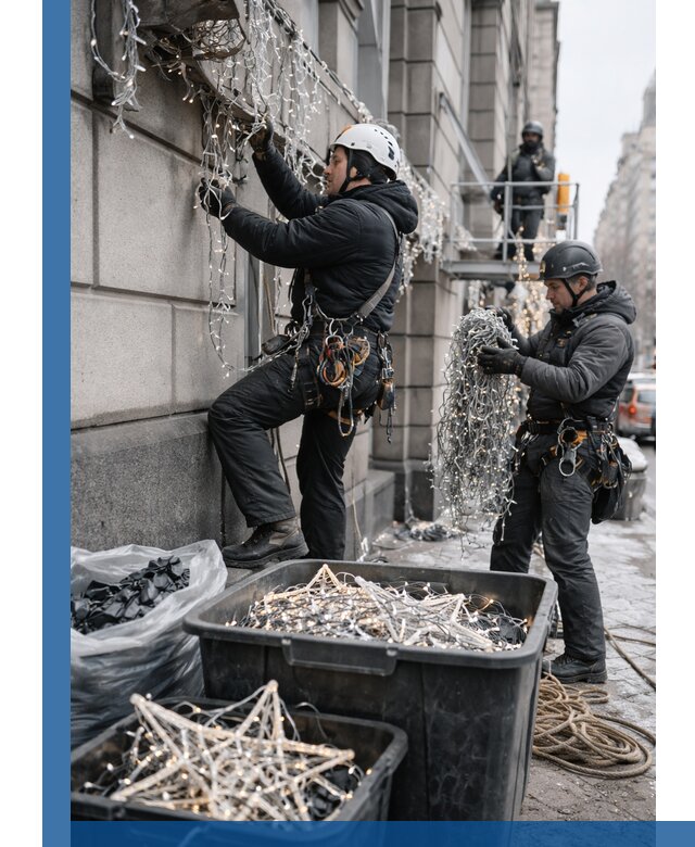 Демонтаж новогоднего оформления и гирлянд в Дзержинском