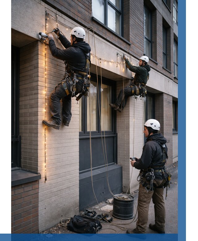 Монтаж гирлянд на фасаде в Дзержинском от 3582 р. | ВЫСОТНИК-Дзж