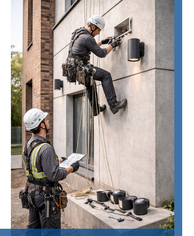 Монтаж фасадного освещения в Дзержинском от 2559 р. | ВЫСОТНИК-Дзж