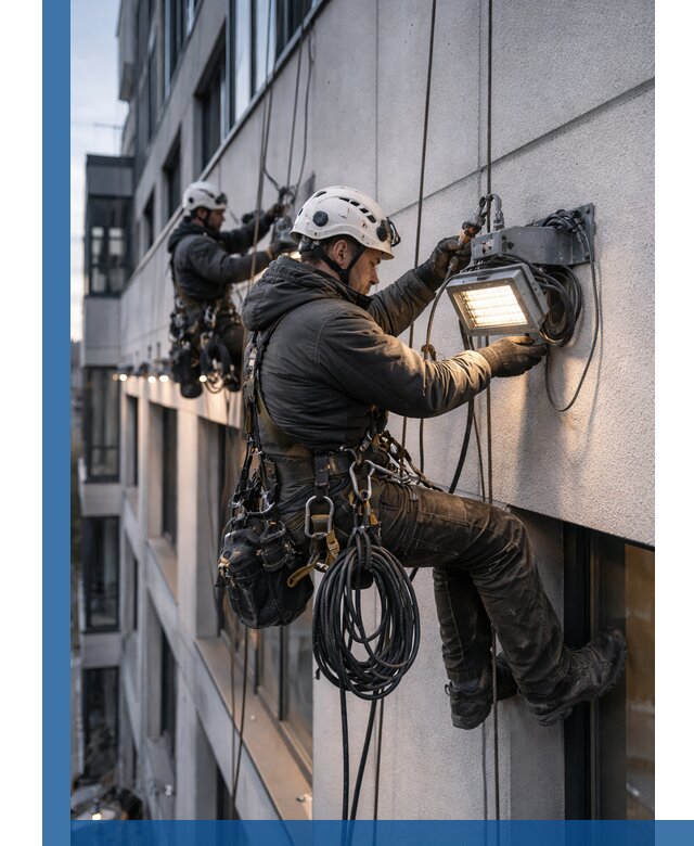 Монтаж фасадного освещения в Дзержинском установка и подключение