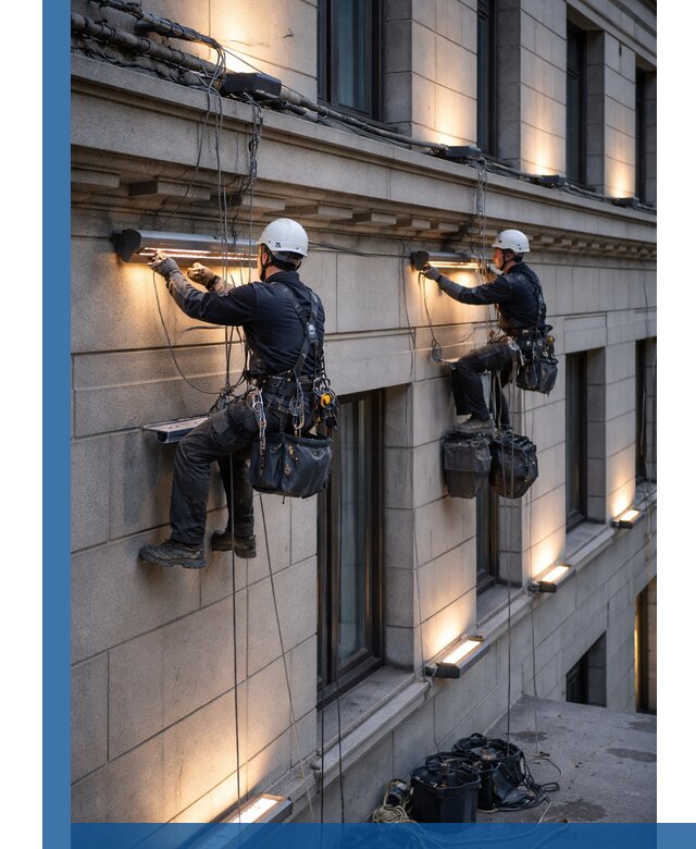 Монтаж архитектурной подсветки фасадов зданий в Дзержинском