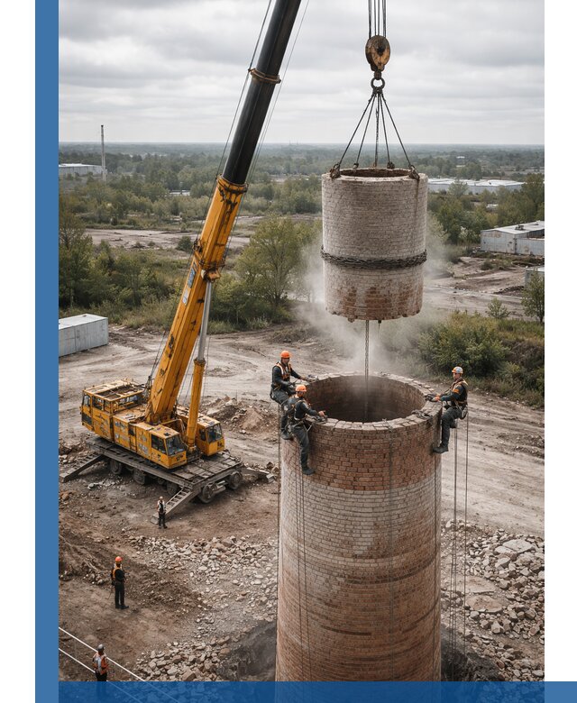 Демонтаж дымовой трубы в Дзержинском с гарантиями безопасности