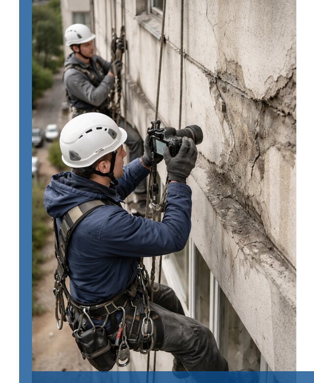 Фотофиксация дефектов фасада с высотной съемкой в Дзержинском