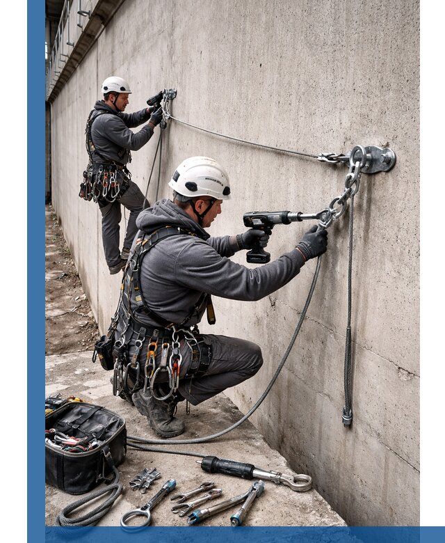 Монтаж анкерных линий высотной безопасности в Дзержинском